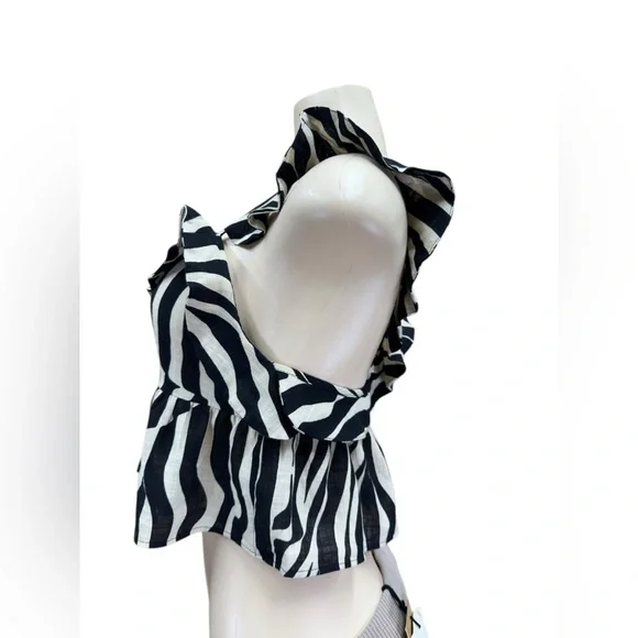 Zara Black and White Zebra Print Blouse - Picture 3 of 10